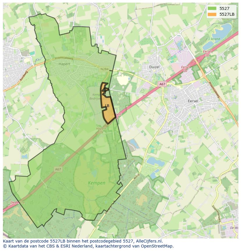 Afbeelding van het postcodegebied 5527 LB op de kaart.