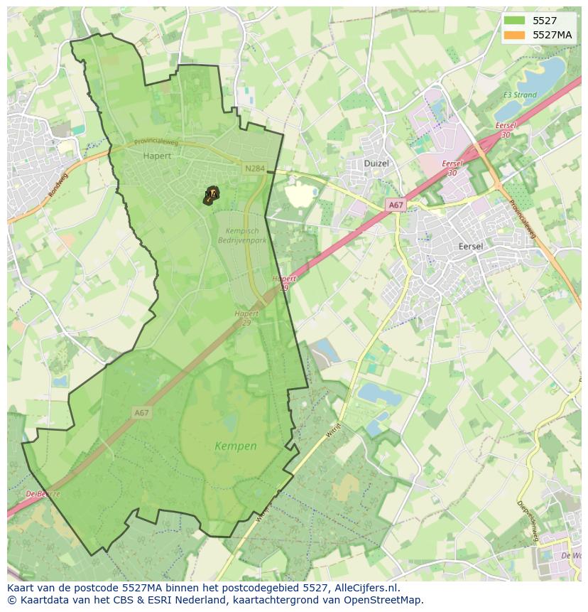 Afbeelding van het postcodegebied 5527 MA op de kaart.