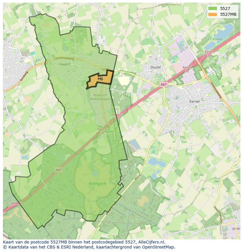 Afbeelding van het postcodegebied 5527 MB op de kaart.