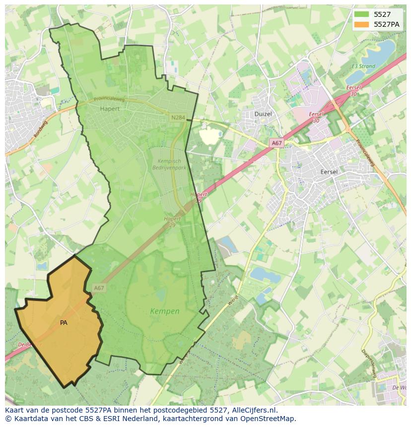 Afbeelding van het postcodegebied 5527 PA op de kaart.