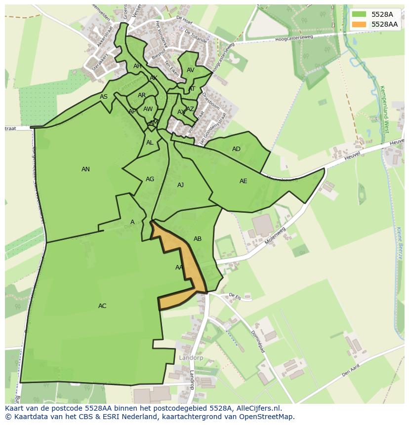 Afbeelding van het postcodegebied 5528 AA op de kaart.