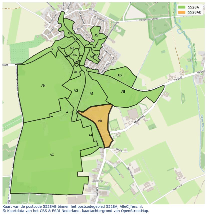 Afbeelding van het postcodegebied 5528 AB op de kaart.