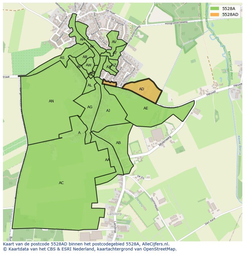 Afbeelding van het postcodegebied 5528 AD op de kaart.