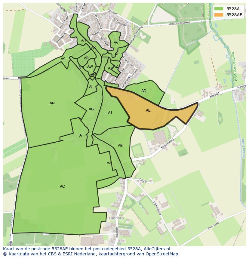 Afbeelding van het postcodegebied 5528 AE op de kaart.