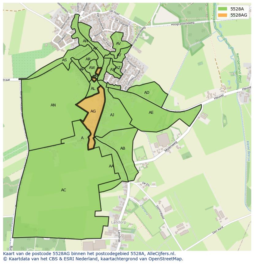 Afbeelding van het postcodegebied 5528 AG op de kaart.