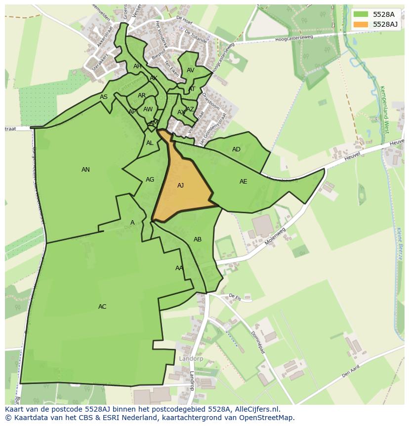 Afbeelding van het postcodegebied 5528 AJ op de kaart.