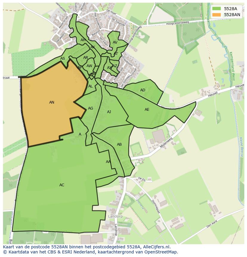 Afbeelding van het postcodegebied 5528 AN op de kaart.