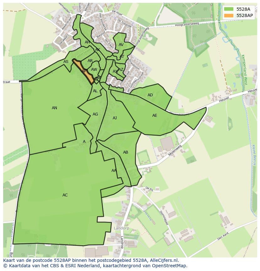 Afbeelding van het postcodegebied 5528 AP op de kaart.