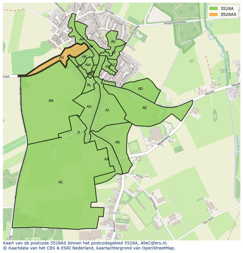 Afbeelding van het postcodegebied 5528 AS op de kaart.