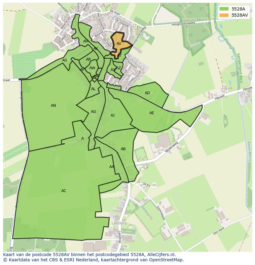 Afbeelding van het postcodegebied 5528 AV op de kaart.
