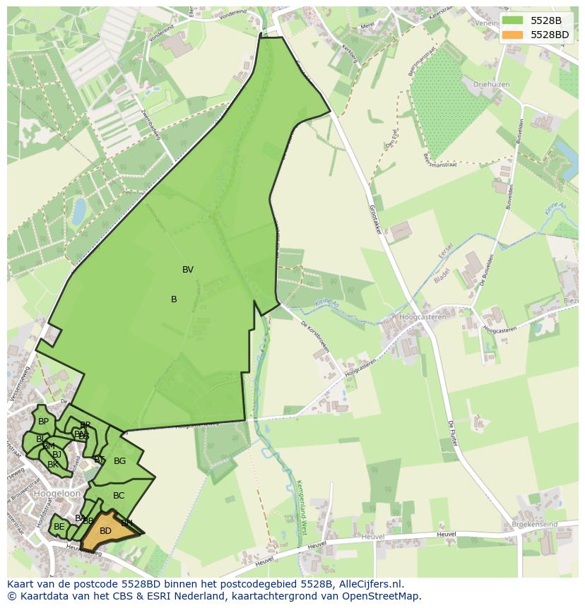Afbeelding van het postcodegebied 5528 BD op de kaart.
