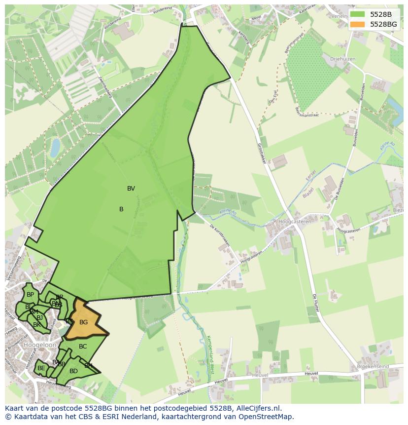 Afbeelding van het postcodegebied 5528 BG op de kaart.