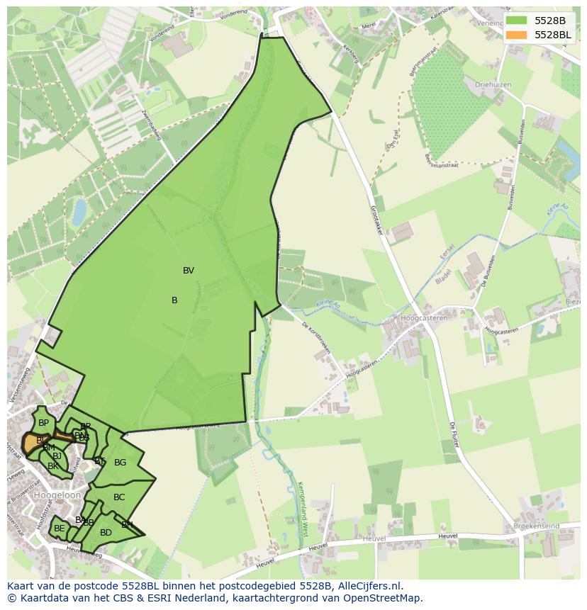 Afbeelding van het postcodegebied 5528 BL op de kaart.