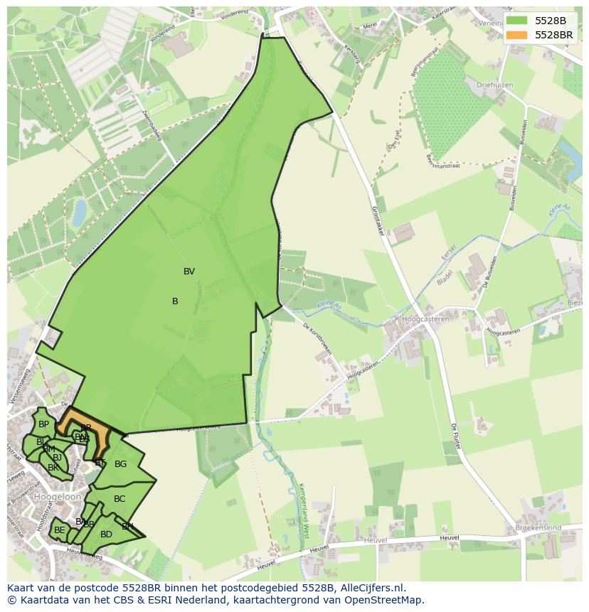 Afbeelding van het postcodegebied 5528 BR op de kaart.