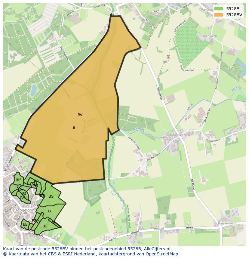 Afbeelding van het postcodegebied 5528 BV op de kaart.