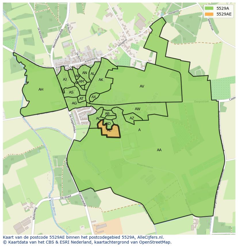 Afbeelding van het postcodegebied 5529 AE op de kaart.