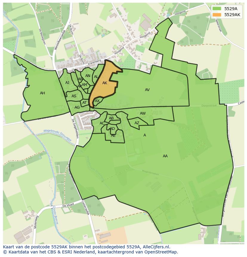 Afbeelding van het postcodegebied 5529 AK op de kaart.