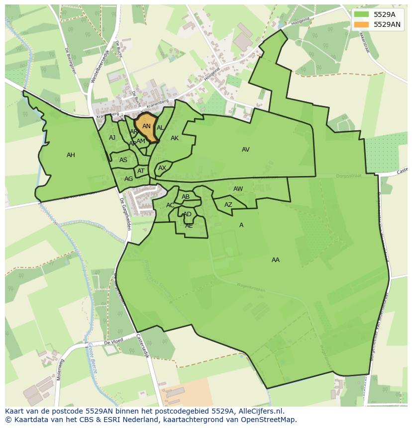 Afbeelding van het postcodegebied 5529 AN op de kaart.