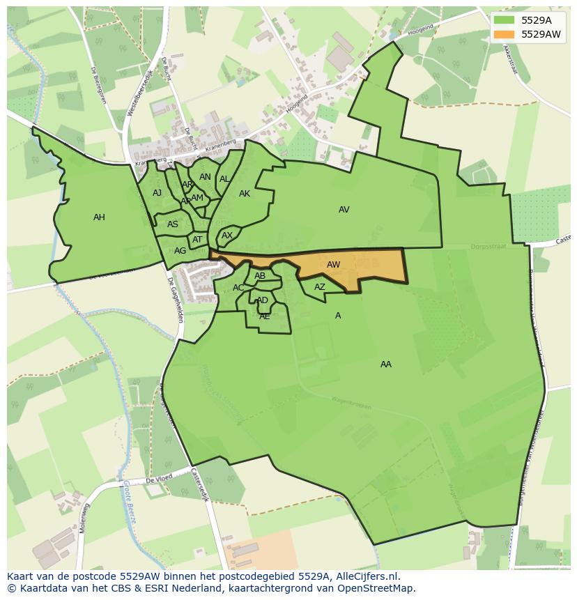 Afbeelding van het postcodegebied 5529 AW op de kaart.