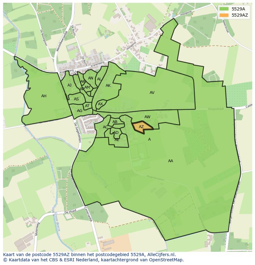 Afbeelding van het postcodegebied 5529 AZ op de kaart.
