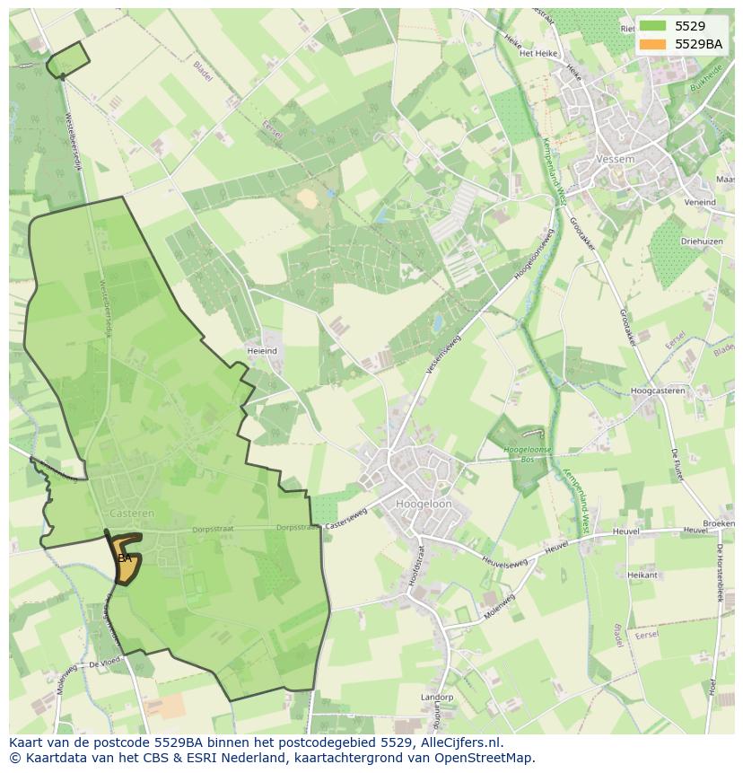 Afbeelding van het postcodegebied 5529 BA op de kaart.