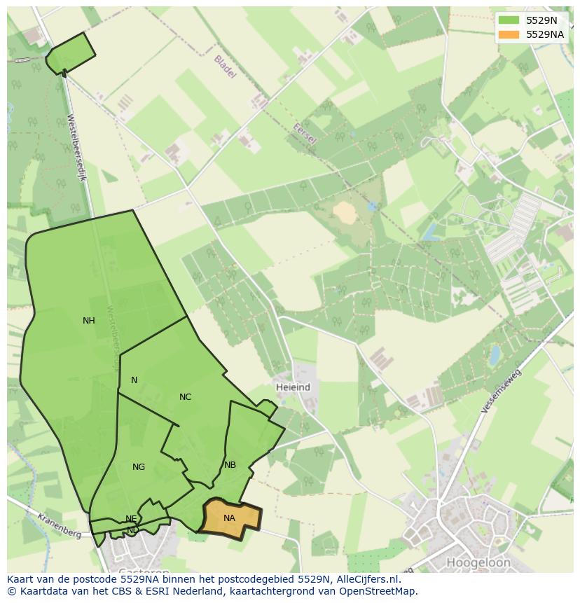 Afbeelding van het postcodegebied 5529 NA op de kaart.