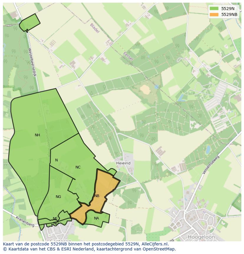 Afbeelding van het postcodegebied 5529 NB op de kaart.