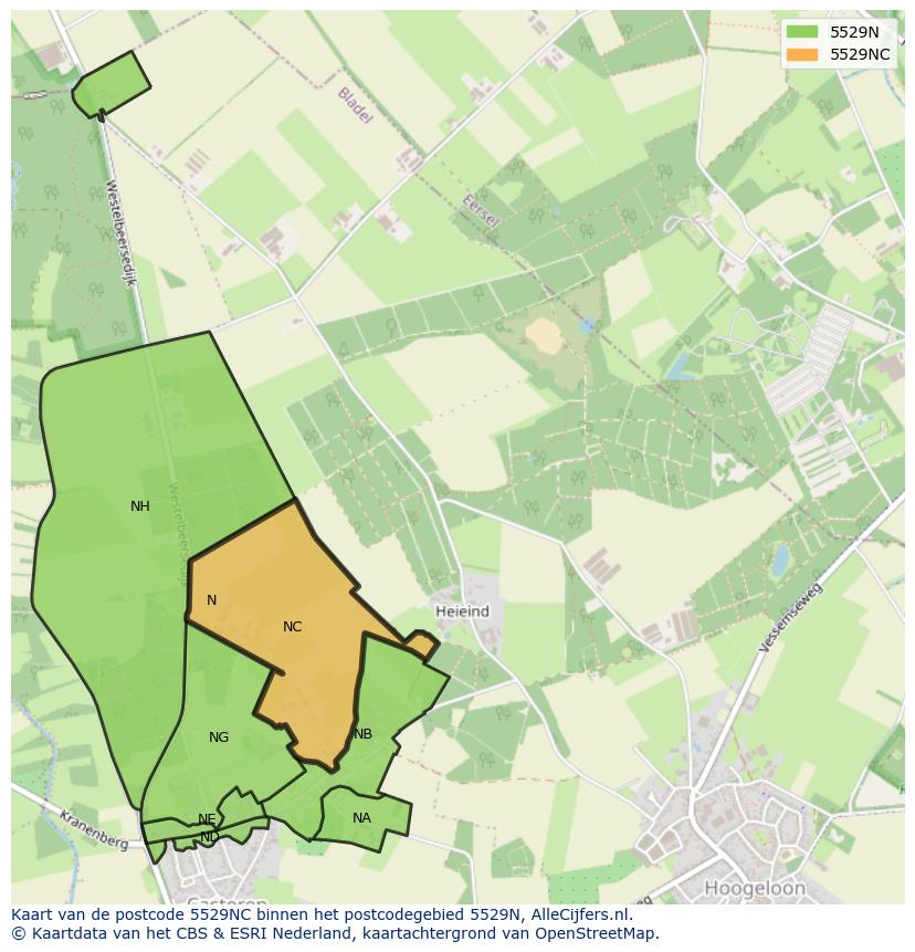 Afbeelding van het postcodegebied 5529 NC op de kaart.