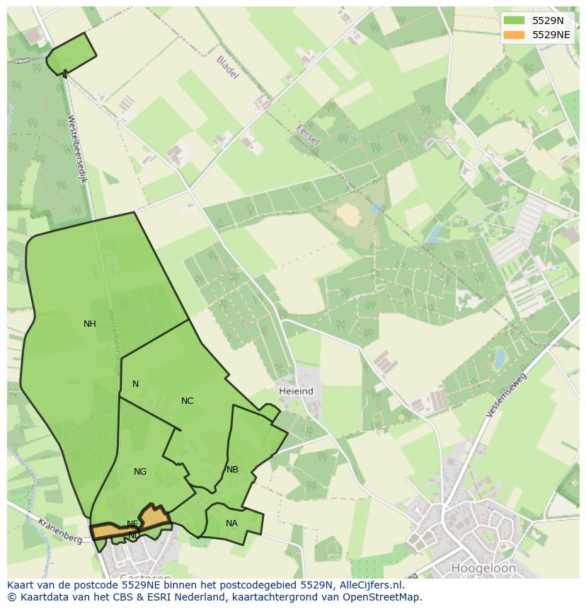Afbeelding van het postcodegebied 5529 NE op de kaart.
