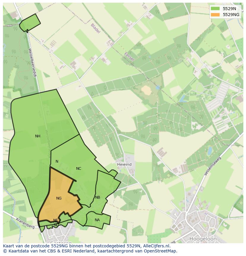 Afbeelding van het postcodegebied 5529 NG op de kaart.
