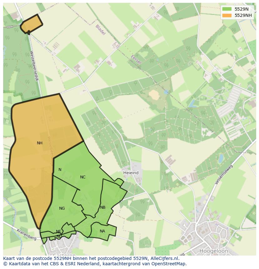 Afbeelding van het postcodegebied 5529 NH op de kaart.