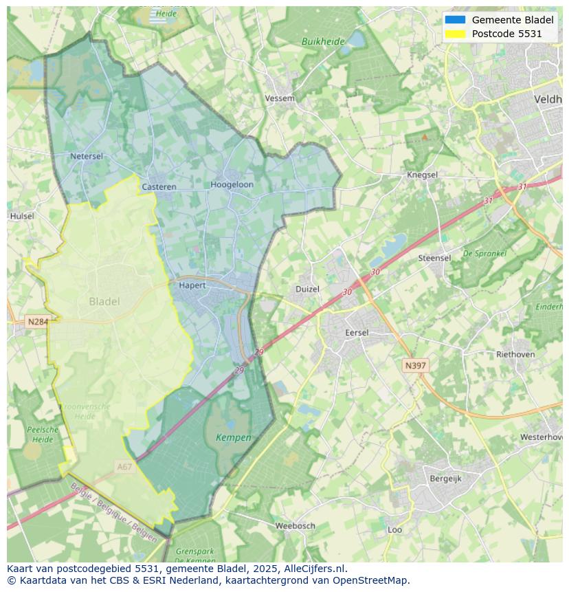 Afbeelding van het postcodegebied 5531 op de kaart.