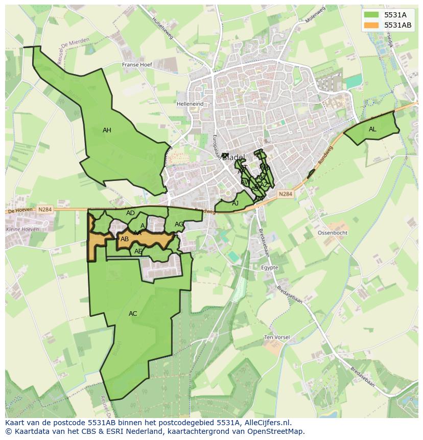 Afbeelding van het postcodegebied 5531 AB op de kaart.