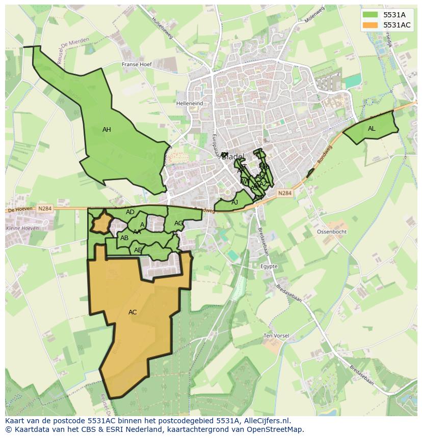 Afbeelding van het postcodegebied 5531 AC op de kaart.