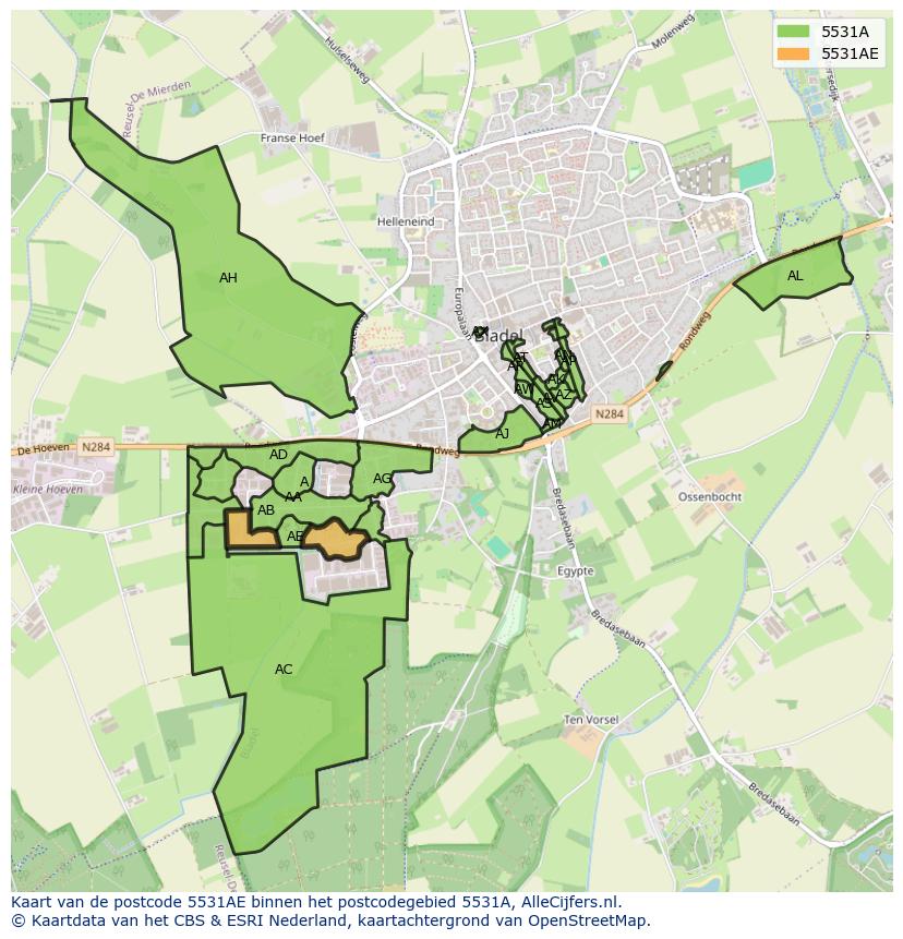 Afbeelding van het postcodegebied 5531 AE op de kaart.