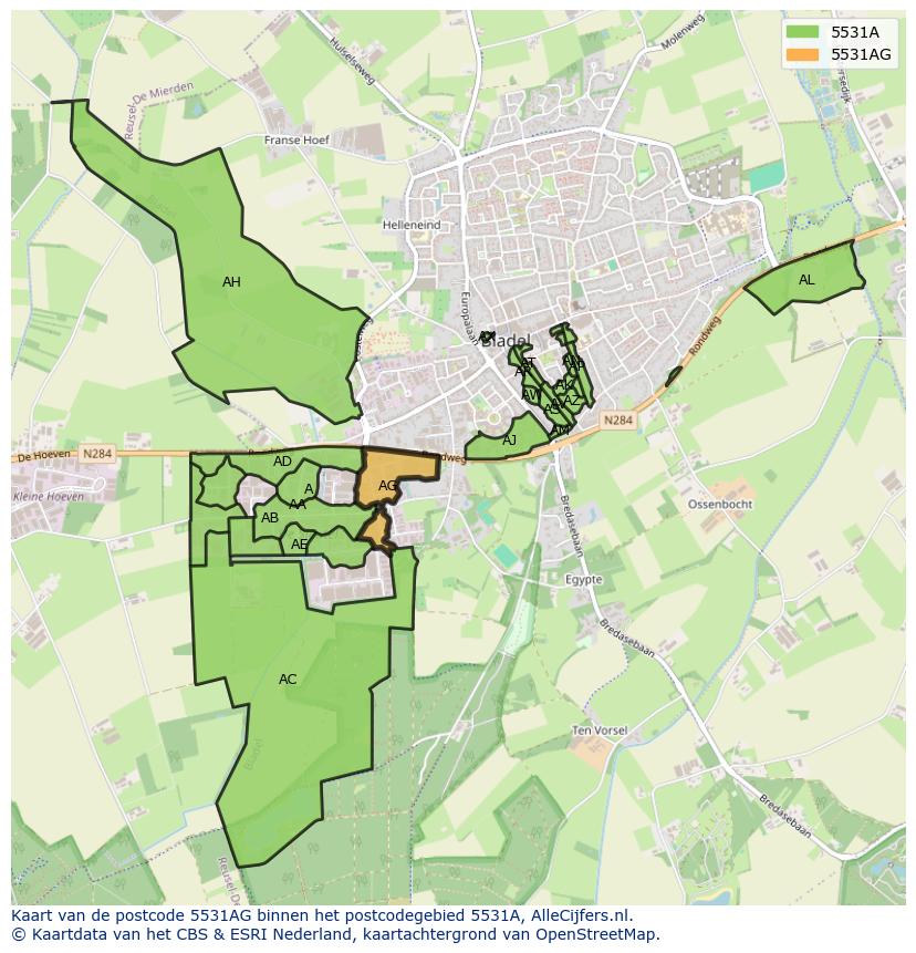 Afbeelding van het postcodegebied 5531 AG op de kaart.