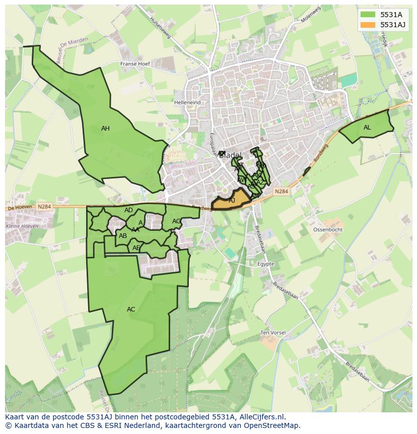 Afbeelding van het postcodegebied 5531 AJ op de kaart.