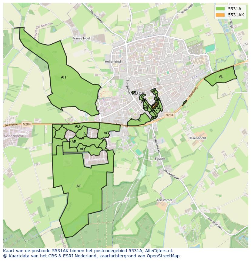 Afbeelding van het postcodegebied 5531 AK op de kaart.