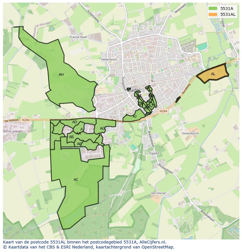 Afbeelding van het postcodegebied 5531 AL op de kaart.