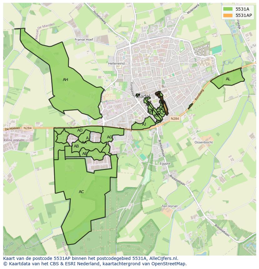 Afbeelding van het postcodegebied 5531 AP op de kaart.