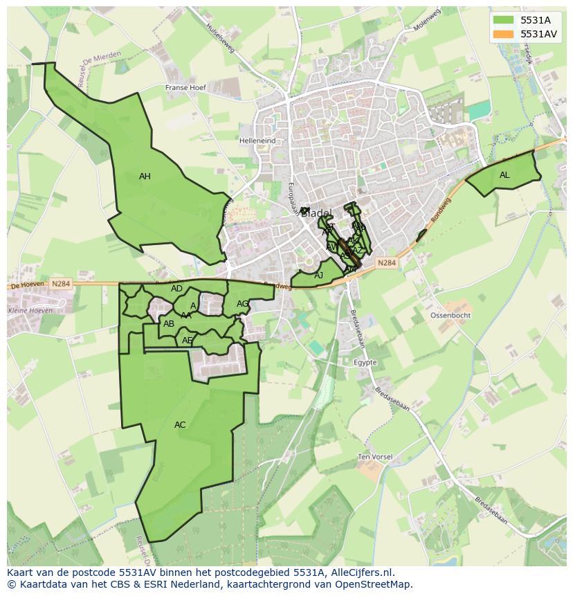 Afbeelding van het postcodegebied 5531 AV op de kaart.