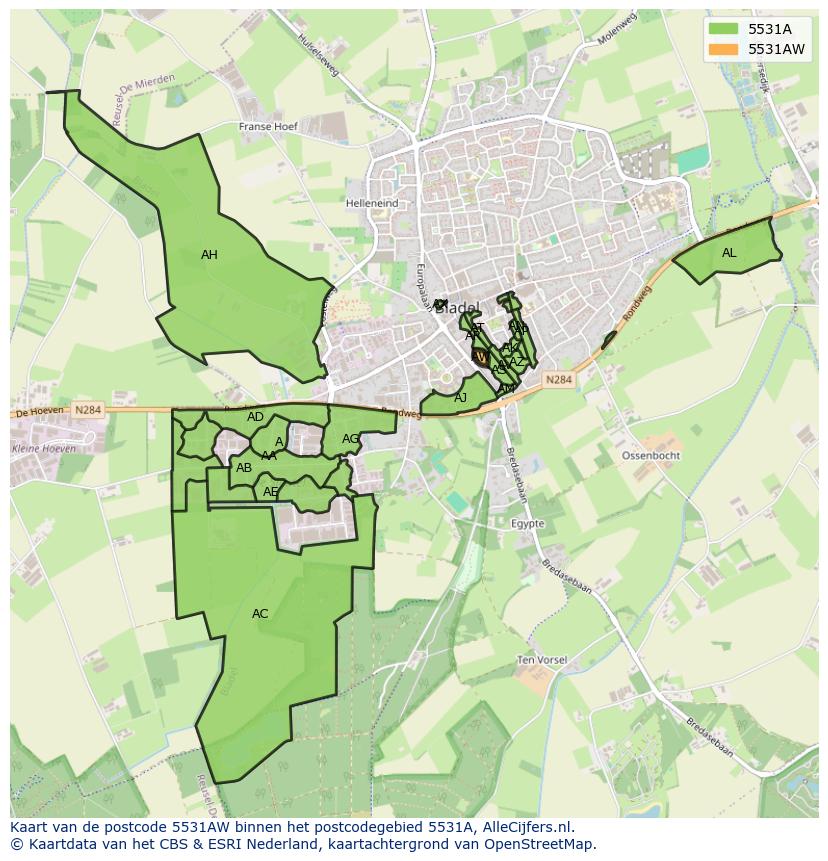 Afbeelding van het postcodegebied 5531 AW op de kaart.