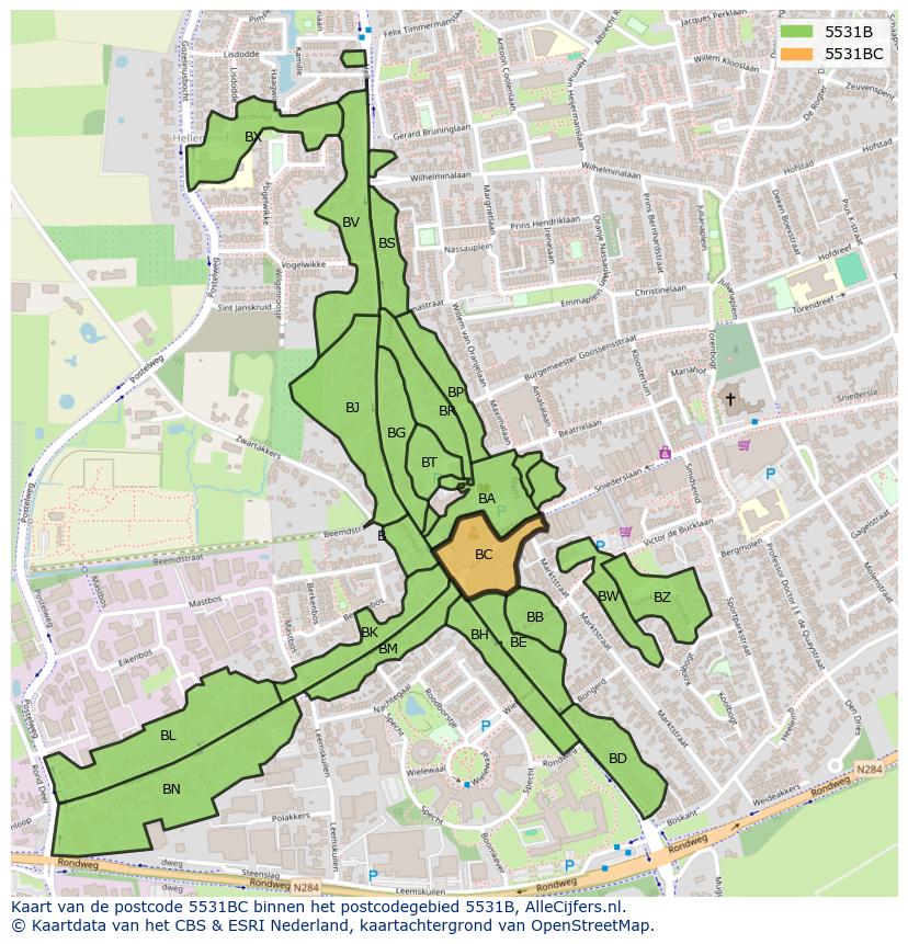 Afbeelding van het postcodegebied 5531 BC op de kaart.