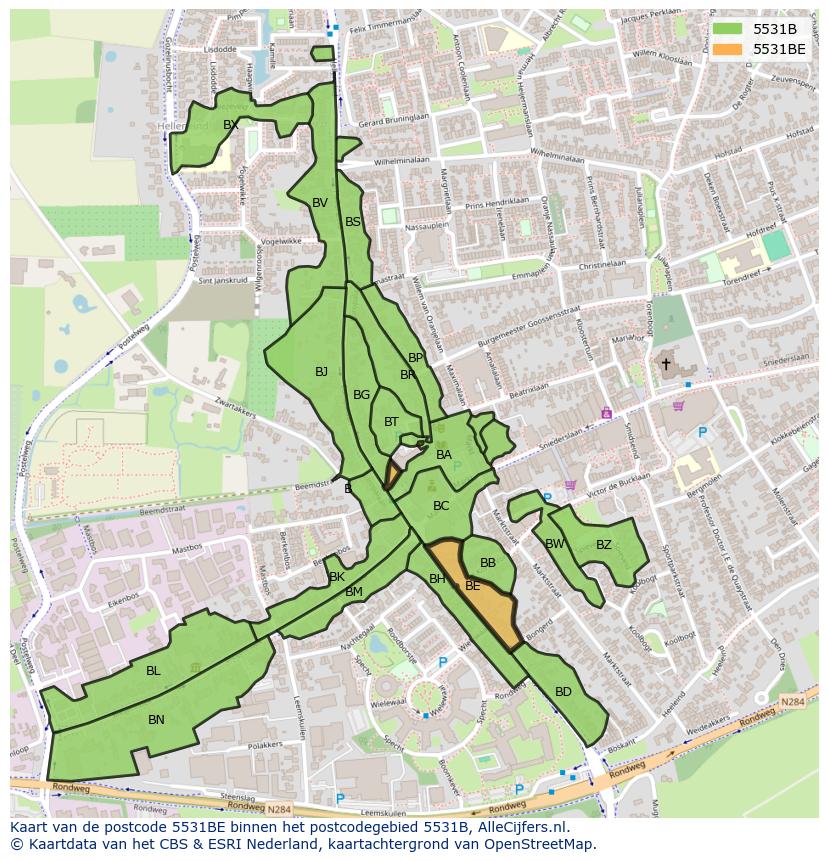 Afbeelding van het postcodegebied 5531 BE op de kaart.