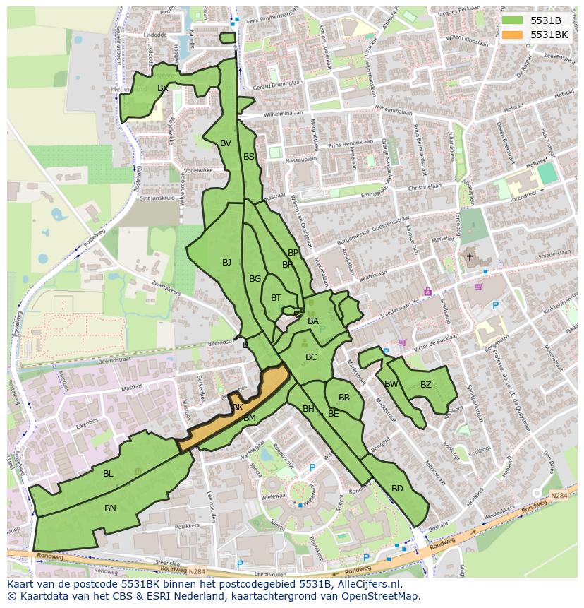 Afbeelding van het postcodegebied 5531 BK op de kaart.