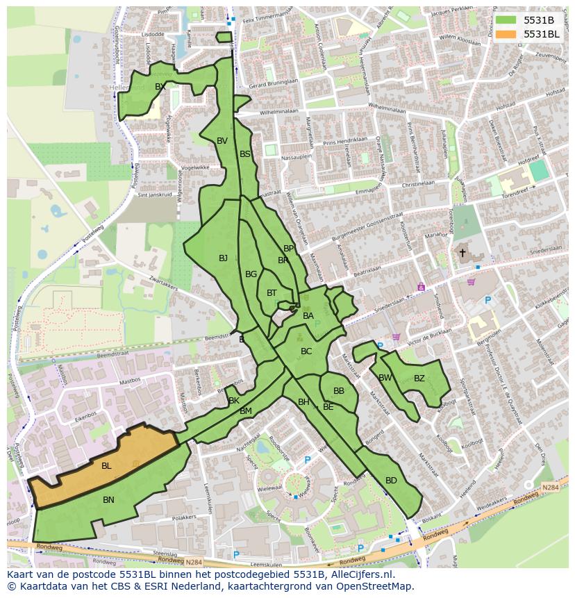 Afbeelding van het postcodegebied 5531 BL op de kaart.