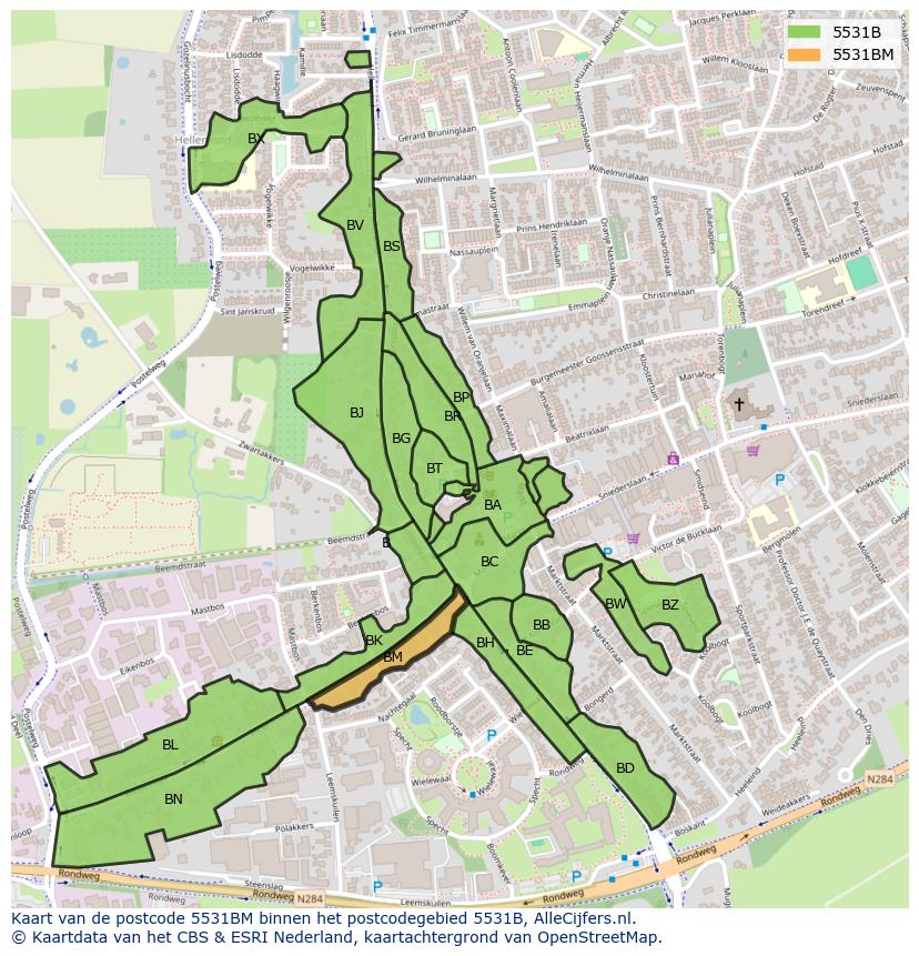 Afbeelding van het postcodegebied 5531 BM op de kaart.