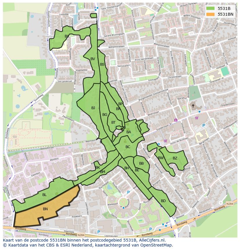 Afbeelding van het postcodegebied 5531 BN op de kaart.