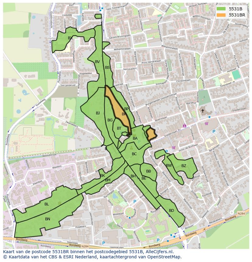 Afbeelding van het postcodegebied 5531 BR op de kaart.