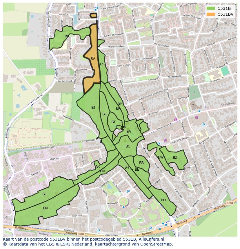 Afbeelding van het postcodegebied 5531 BV op de kaart.